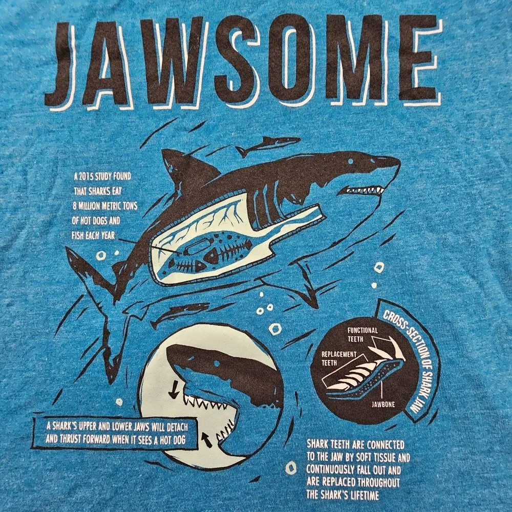 Jawsome Shark Facts Old Navy Blue Short Sleeve Cotton Blend T-Shirt Youth L